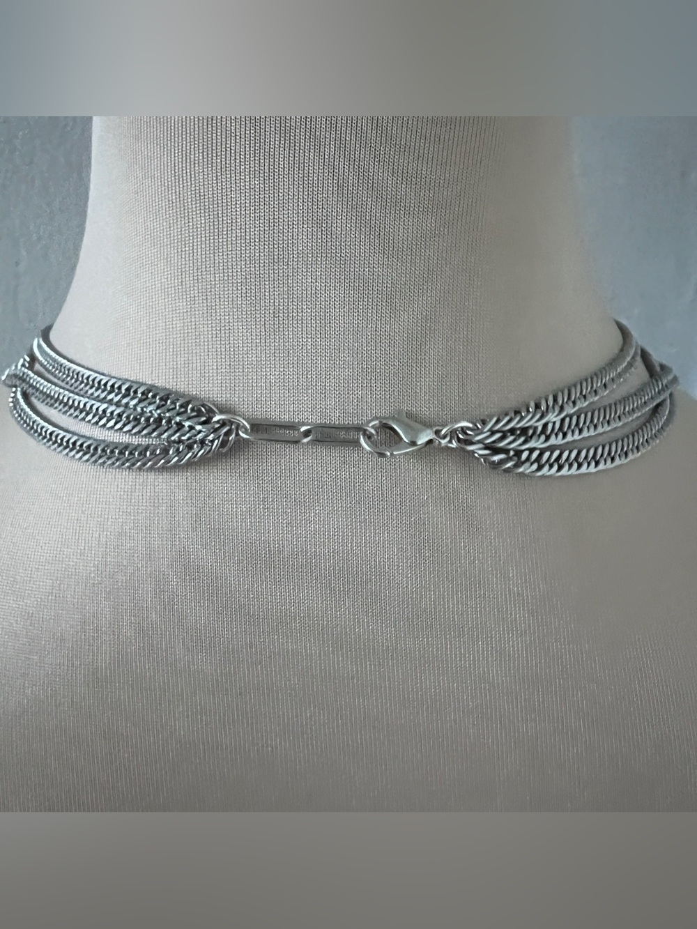 Ferragamo Vintage Hardware Necklace Silver Double Cuban Choker 14.5-15β - Picture 2 of 6